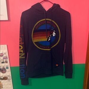 Aviator Nation Navy Hoodie with Multicolor Logo